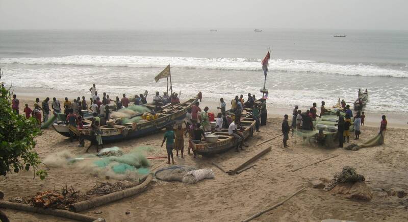 Fishing boats coming in, Kokrobite, Ghana